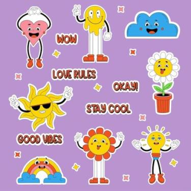 Imagem de Adesivo Kawai Infantil para Quarto e Cadernos – Estilo Retrô com Personagens Engraçados e Coloridos 50x50cm