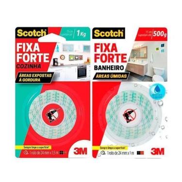 Imagem de Kit Fita Dupla Face Fixa Forte Banheiro E Cozinha Scotch Transparente 