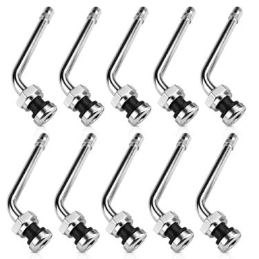 Imagem de caqeg 10 peças TR555D hastes de válvula de pneu de caminhão curva de 60 graus, compatível com rodas de alumínio de 57,1 cm e 62,2 cm com orifícios de válvula de 9,7 mm