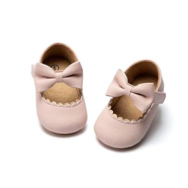 Imagem de Sapatos para bebês meninas com sola macia princesa vestido de casamento Mary Jane Sapatilhas pré-andador sapatos recém-nascidos, A02/rosa, 12-18 Months Toddler