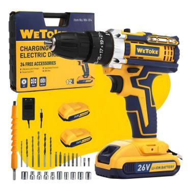 Imagem de Furadeira Parafusadeira Elétrica 26V Sem Fio 2 Baterias 35Nm