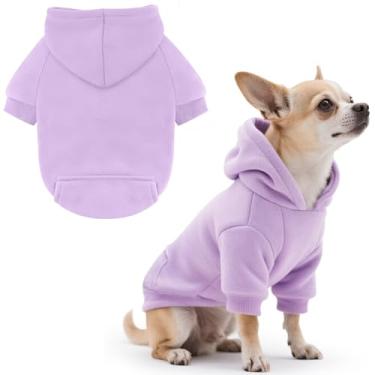 Imagem de Idepet Moletom com capuz para cães de estimação roupas para cães pequenos colete chihuahua casaco quente casaco outono roupas de cachorro gatos cães roupas (G, roxo)