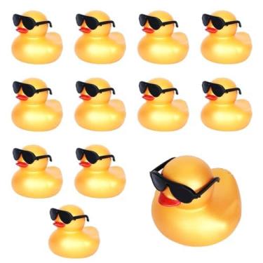 Imagem de AOT 12 peças de mini patos dourados de borracha com óculos de sol pretos, decoração de carro, decoração de festa, patos de borracha, patos da sorte para presente de aniversário