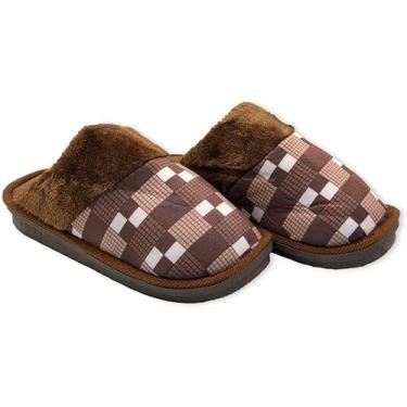 Imagem de Pantufa Masculina Xadrez em Marrom, Tamanho 40/41