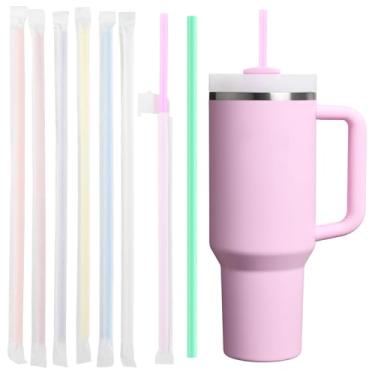Imagem de 50 canudos descartáveis coloridos para copo de 1,134 g, canudos extralongos de 30 cm descartáveis para Stanley copo de 850 g 1,134 g, canudo embrulhado individualmente para copos, café gelado, leite