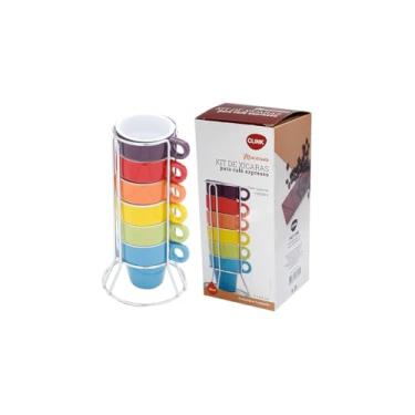 Imagem de WE DROP Jogo de Xícaras para Café e Chá, 6 Peças Coloridas com Suporte, Cerâmica e Aço Inox, 50ml, Altura 5,5cm