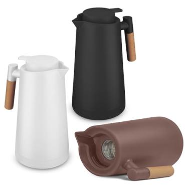 Imagem de Garrafa Térmica para Café 1L – Ampola Interna em Vidro, Sistema Corta-Pingo, Tampa Rosqueável com Vedação de Silicone e Alça Lateral em Madeira – Mantém Quente 12h / Frio 24h (PRETO)