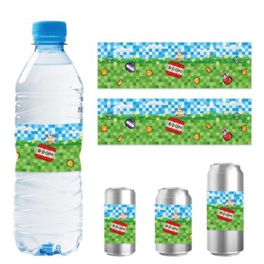 Imagem de 20un Adesivos Garrafa Água Pixel, 20x6cm Rótulo Garrafa Água de Videogame com Gramado Céu Azul Moeda de Ouro Padrões para Lembrancinhas Festa Tema Jogo Pixel