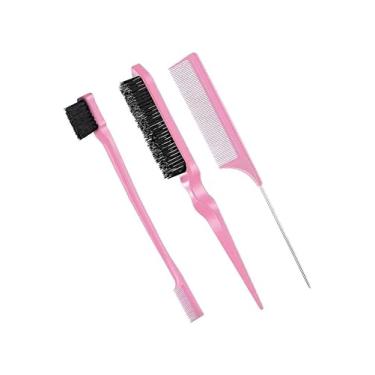 Imagem de Kit Profissional de Pentes e Escovas para Baby Hair, Rosa e Roxo, 3 Peças para Acabamento e Penteado