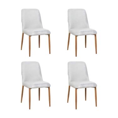 Imagem de Kit 4 Cadeiras De Jantar Montana Estrutura Aço Carbono Laminado Natural Com Estofado Linho Cru