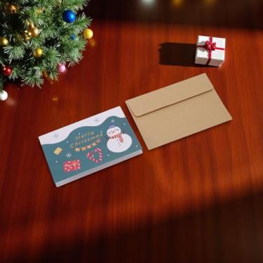Imagem de 1 conjunto de cartão de felicitações de Natal com desenho animado boneco de neve de Natal com papel envelope verde branco 12,7 x 8,4 cm