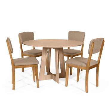 Imagem de Mesa De Jantar Redonda Montreal Jade Com 4 Cadeiras Estofadas Ella Marrom Claro