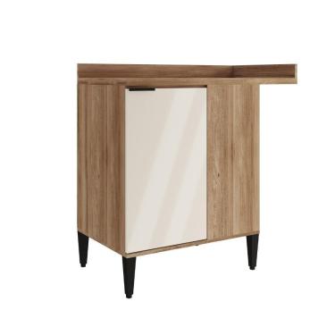 Imagem de Balcão De Cozinha Canto Miami 1 Porta Com Tampo Carraro Freijó Com Off White