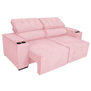 Imagem de Sofá Cama Retrátil Sala Vicenza Vicenza 210cm Suede Rosa Bebê