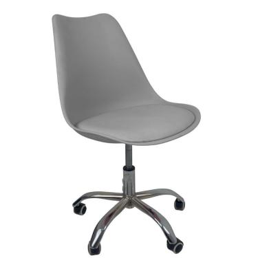 Imagem de Cadeira Office Base Cromada Com Rodizio Giratória Saarinen Cinza