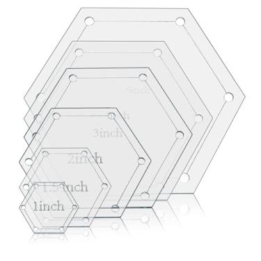 Imagem de 6 peças de modelos hexagonais brancos acolchoados, modelo hexagonal de corte de tecido acrílico, modelos de estofamento de acrílico para artesanato, réguas de acrílico para patchwork, arte de parede