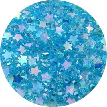 Imagem de Tingoons 450 peças de contas de acrílico em forma de estrela AB cores soltas contas espaçadoras de pônei com orifício para fazer joias, colar, brinco, chaveiros, projetos DIY (azul lago claro AB)