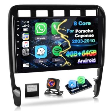 Imagem de Volxcereo Rádio de carro para Porsche Cayenne 2003-2010: 4G + 64G 9 polegadas Android Touchscreen estéreo com CarPlay sem fio e Android Auto, Bluetooth 5.0, GPS, WiFi, Bluetooth, SWC, FM/RDS, câmera