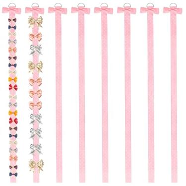 Imagem de LUSTRIB 8 peças de suporte de laço rosa para meninas, organizador de acessórios de cabelo, grampos de cabelo, faixa de cabeça, exibição de parede, para quarto de bebê, decoração de berçário