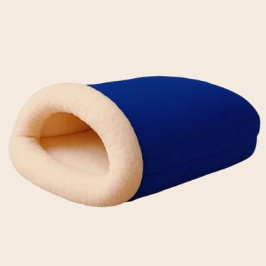 Imagem de Cama Pet，Cama para Gato Dormir，Saco de Dormir Ultramacio，Gorro Aconchegante Com Forro de PelúCia，Adequado para O Descanso do Seu Animal de EstimaçãO(AZUL BIC)