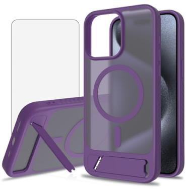 Imagem de Asuwish Capa de telefone para iPhone 15 Pro Max de 6,7 polegadas, compatível com Magsafe Magnetic, protetor de tela de vidro temperado, suporte à prova de choque, capa protetora para celular i Phone15