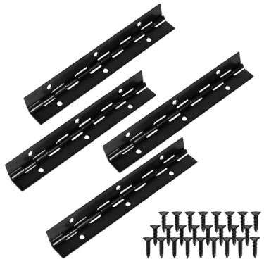 Imagem de 4 dobradiças de piano, dobradiça de metal com 25 peças de parafuso, dobradiças contínuas de piano deslocadas, dobradiça de piano de aço inoxidável com furos, dobradiças de móveis de aço inoxidável