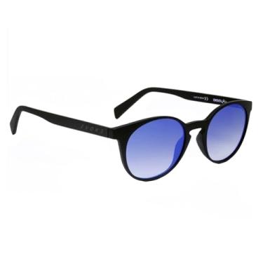 Imagem de Óculos de Sol Masculino A11S Armação Preta Fosca em Metal Antialérgico, Lente Azul Espelhada Polarizada, Estilo Redondo Evoke