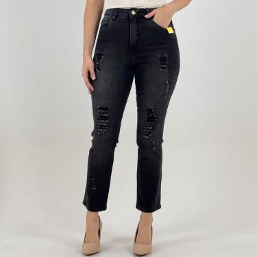 Imagem de Calça Size Jeans Reta Estonada Feminina-Feminino