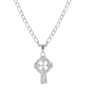 Imagem de yipima Colar com pingente de cruz celta banhado a ouro branco 14K para mulheres e homens, pingente de crucifixo viking religioso, joia minimalista com nó da trindade irlandesa, chain length:22", Cobre