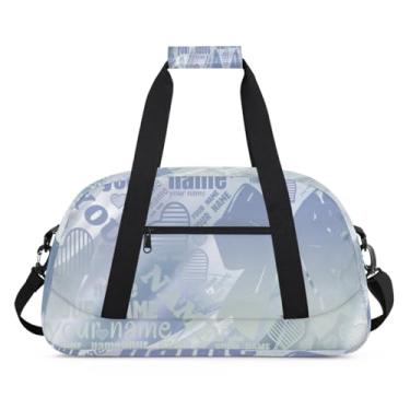 Imagem de Bolsa esportiva personalizada com laço cinza para nome com nome, bolsa de dormir personalizada, bolsa de fim de semana, bolsa de treino para dança, balé, academia, ginástica, mala, viagem, presente