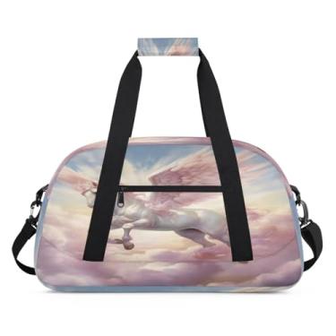Imagem de Bolsa esportiva animal, unicórnio, céu rosa, tamanho grande, impermeável, durável, dobrável, bolsa de festa do pijama, bolsa de treino para dança, balé, academia, ginástica, bolsa de viagem, presente