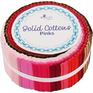 Imagem de ThreadArt Tiras de tecido Jelly Roll para acolchoamento, artesanato e costura, 40 tiras de tecido pré-cortadas em tons rosa, algodão premium para colchas, artesanato, tapetes, cobertores, roupas e