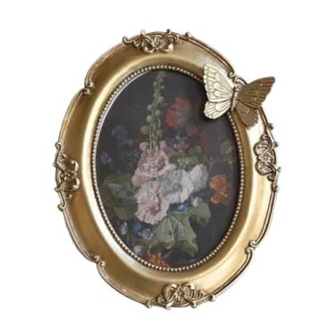 Imagem de BLWOTMOR Porta-retratos Oval Vintage em Resina, Porta-cartões para Mesa, para Pendurar Na Parede Ou Exibir em Qualquer Superfície, Ideal para O Natal, Escritór, Ouro, Tamanho real