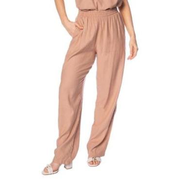 Imagem de Calça Feminina Giraffe Linho Reta Filete Lateral Marrom Claro-Feminino