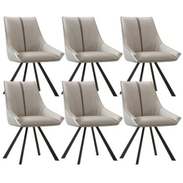 Imagem de SPXMQSS Cadeiras de mesa de jantar, cadeiras de jantar giratórias com apoios de braços e pernas de metal, cadeira estofada de sala de estar com encosto para sala de estar, recepção, restaurante, cinza
