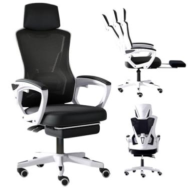Imagem de Cadeira Gamer Escritório Reclinável com Apoio para Pés - Ergonômica, Mesh, 150kg, Inclinação 135° e 360° Giro(Branco)