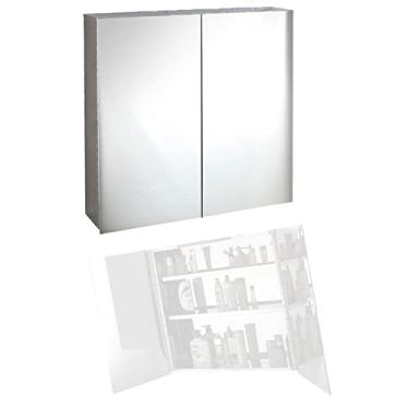 Imagem de SPXMQSS Armário de espelho de banheiro, armário de banheiro de aço inoxidável, porta dupla, espelho montado na parede, armário de banheiro simples armário de armazenamento e armazenamento de parede 60