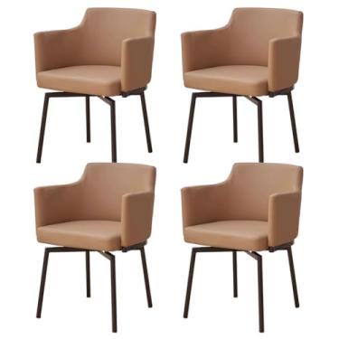 Imagem de SPXMQSS Cadeiras de sala de jantar, cadeiras de cozinha estofadas com encosto e pernas de metal, cadeiras de jantar giratórias de couro com apoios de braços para casa, escritório, sala de estar e