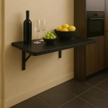 Imagem de Mesa Dobrável Retrátil de Parede 100x50 com Suporte – Mesa Suspensa para Cozinha Pequena e Escritório (Preta,50cm x 40cm)