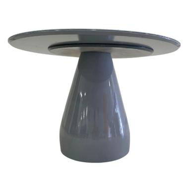 Imagem de Mesa De Jantar Cone Balonê Redonda 140 Cm Tampo Laca Cinza + Vidro Base Cinza Cor Cinza