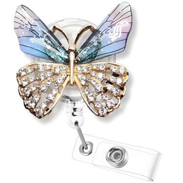 Imagem de Carretel de crachá de borboleta, clipe retrátil, suporte de crachá de identificação para estudante de enfermagem RN LPN CNA MA trabalhador médico professor médico clipe acessórios rosa