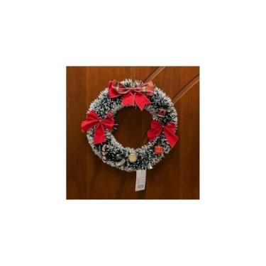 Imagem de Guirlanda Natalina de Porta, 25cm Diâmetro, Verde, Decoração com Laço, Tambor, Cereja e Bolas de Natal, Arame e Plástico