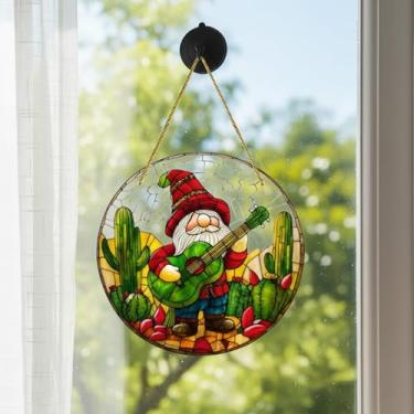 Imagem de Enfeite de acrílico para pendurar na janela, estilo vitral, decoração acrílica para decoração de casa, design de Papai Noel para decoração de janela