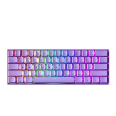 Imagem de GK61 Teclado mecânico para jogos – 61 teclas multicoloridas RGB iluminado por LED retroiluminado com fio programável para PC/Mac Gamer (Gateron Optical Red, Lavanda)