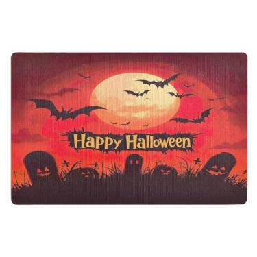 Imagem de STAYTOP Tapete de porta Happy Halloween para entrada externa 81 x 50 cm, tapete de boas-vindas ao ar livre/interno, tapetes de banho fofos, capacho frontal antiderrapante para entrada, pátio, áreas de