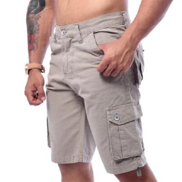Imagem de Bermuda Masculino Cargo Bege Lisa Premium Super Barata - Icari, Bege, 