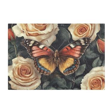 Imagem de Burbuja Valentine Roses Tapete de Banho Borboleta Tapete de Banheiro Extra Macio Absorvente com Base Antiderrapante para Banheiro, Banheira, Chuveiro, 41 x 61 cm