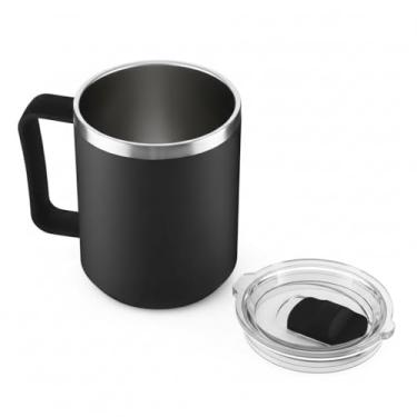 Imagem de Caneca Térmica Café 450ml Aço Inox 304 Parede Dupla + Tampa Vedada Leve, Resistente e Ergonômica Conserva Bebidas Quentes e Frias Para Trabalho, Escritório e Dia a Dia (Preto)