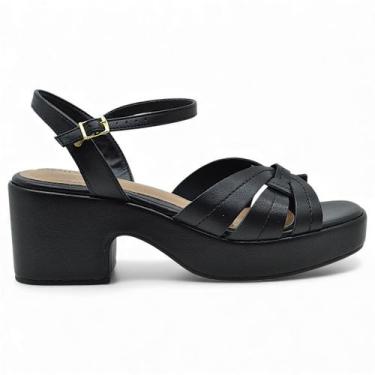 Imagem de Sandalia Beira Rio Feminina Salto Bloco Conforto Tiras Macia, Preto, 3