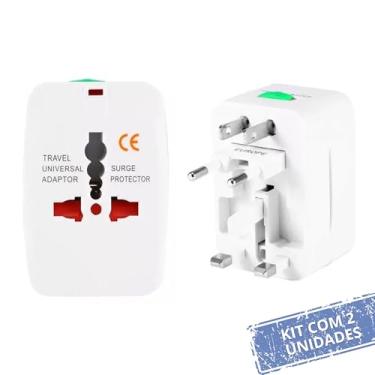 Imagem de Kit 2 Adaptadores de Tomada Universal para Viagem | Internacional +150 Países | Bivolt | EUA UK EU AU | Premium Compacto